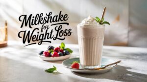 a photograph of a tall glass of milkshak for weight loss